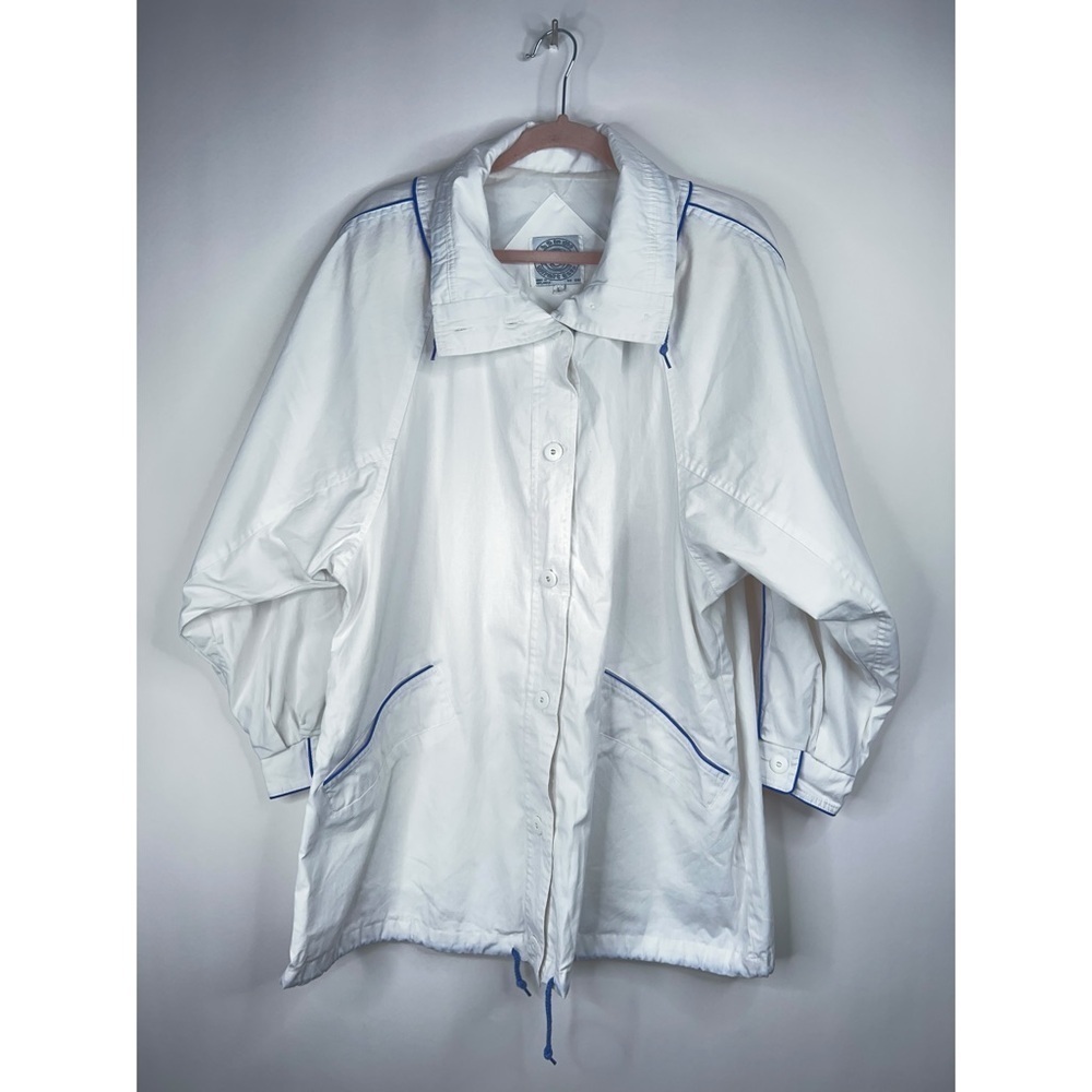Vintage Windbreaker Jacket White Blue Piping Coastal Classic Lightweight Large